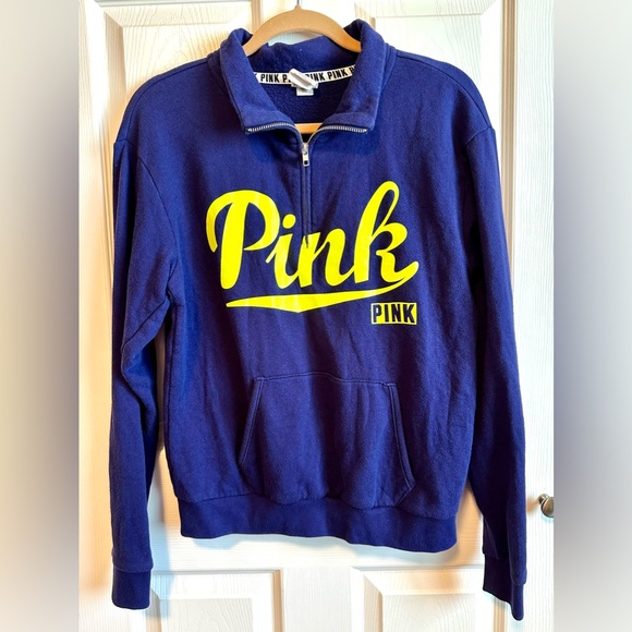 PINK Victoria's Secret Sweaters - Victoria's Secret Pink QUarter Zip Pullover Sweatshirt Navy Blue sz S